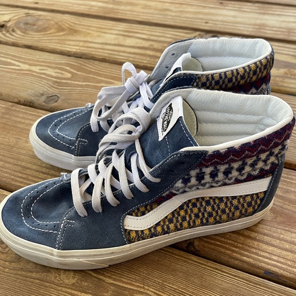 Other - Vans Sk8-Hi Suede & Textile Patchwork Sneakers Navy Men’s 9.5 / Women’s 11
